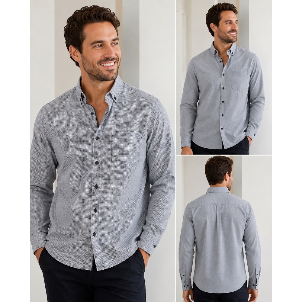 Rue Saint-Patrick Mens Blue Geometric Print Button Down Shirt Recycled Poly M